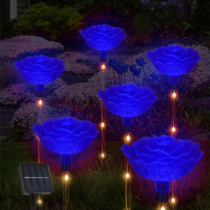 Rynx | Behavior Set of 6 Blue Rose Solar Lights - Outdoor Walkway Decor for Garden & Wedding