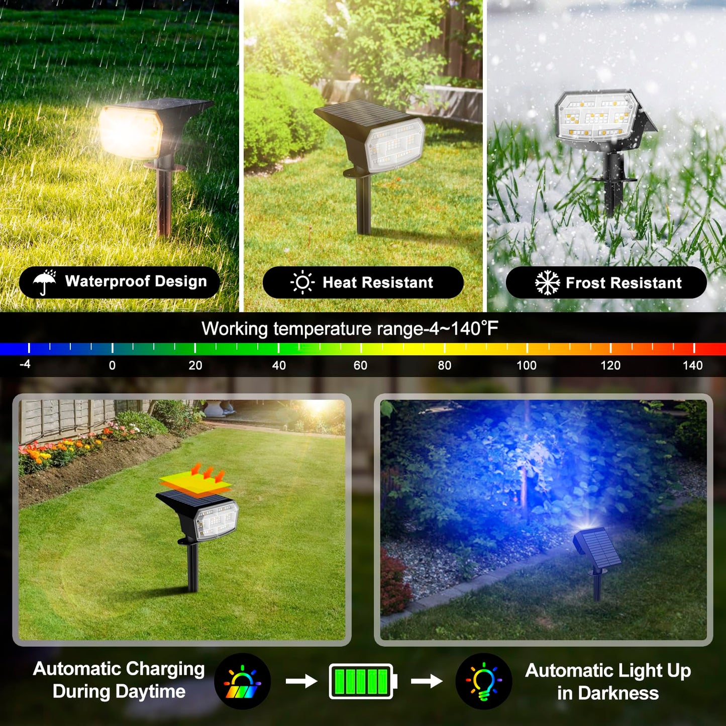 Rynx | Axduwab Sun Color Change Light, 59Led Rgb, 9 Modes, Waterproof, 6 Pack Outdoor Spotlights