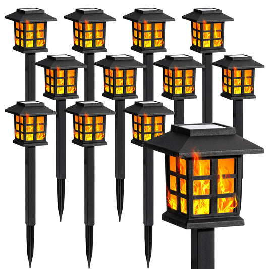 Rynx | Gigalumi Solar Lights For Outdoors, 12 Pack Flaming Fire Led Solar Outdoor Lighting, Waterproof Solar Garden Lights Lasting 10 Hours Of Illumination For Christmas, Garden, Landscaping, Pathway, Farm, Terrace