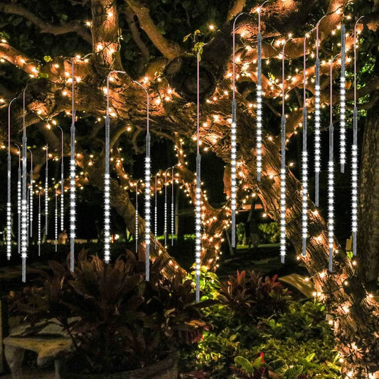 Rynx | Bluefire Upgraded Meteor Rain Light, 19.68 Inches 10 Tubes 540 Leds Outdoor Icicle Christmas Lights, Waterproof Falling Rain Lights For Three Holiday Porch Garden Patio Roof Fest Decoration (White)