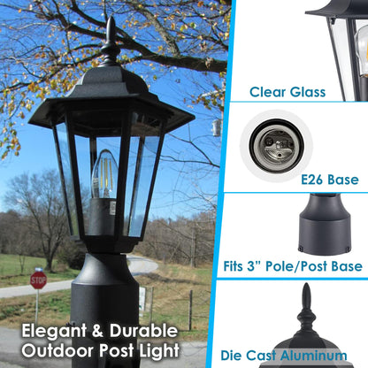 Rynx | Gruenlich Outdoor Post Lantern Fixture, Black Aluminum, E26 Base, Max 60W, 1 Pack