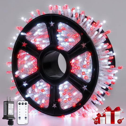 Rynx | Jmexsuss Red And White Christmas Tree Lights With Remote Control, 600 Led Light Sources Outdoor Indoor Clear Wire, 168Ft Christmas Twinkle Lights Plug In For Bedroom Wood Birthday Party Christmas Tree Decorations