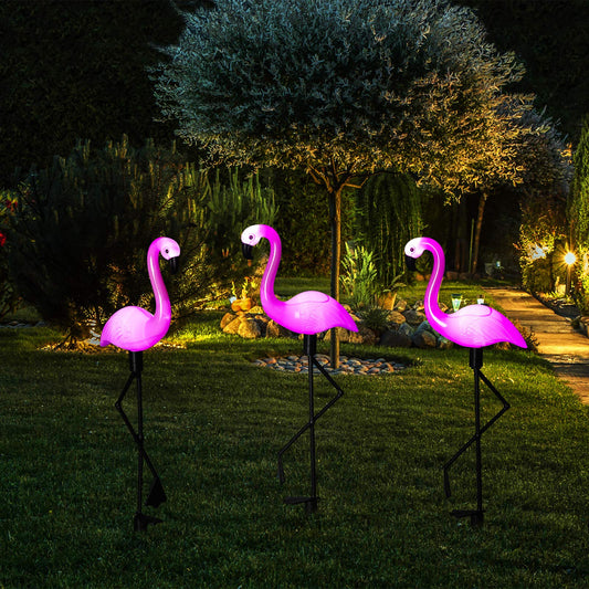 Rynx | Mudder Pink Flamingo Solar Lamps - 3 Pack Waterproof Garden Ornaments For Grass & Terrace Decor