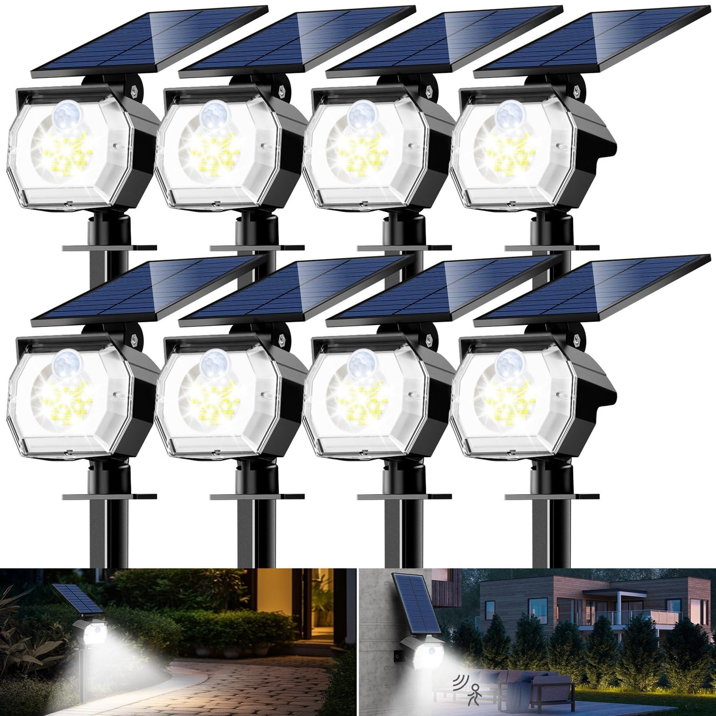 Rynx | Btfarm 8 Pack Solar Motion Lights Outdoor Waterproof Ip65-52 Led Motion Sensor Solar Spotlights Outdoor, 3 Modes Solar Powered