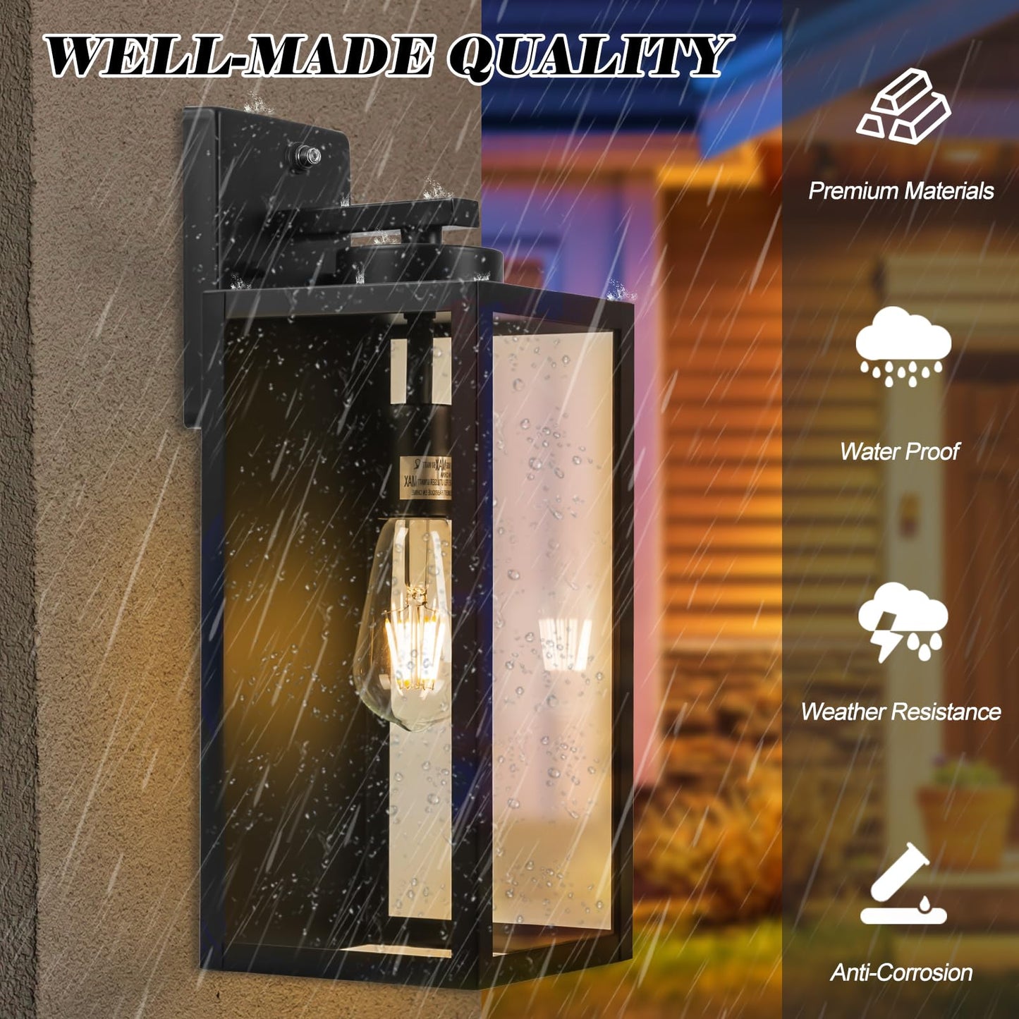 Rynx | Yolsunes 16" Dusk To Dawn Black Outdoor Wall Lamp, Waterproof Rustic Sconce