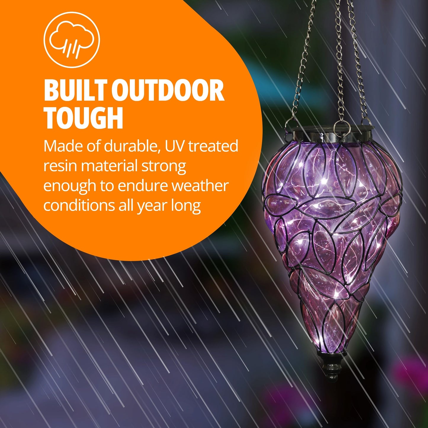 Rynx | Exhart Lavender Outdoor Garden Solar Light, Teardrop Hanging Lamp With 15 LED Fireflies