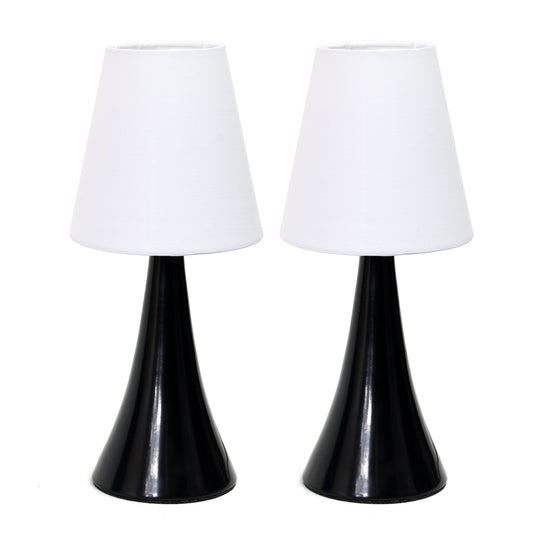 Rynx | Simple Designs Lt2042-Blk-2pk 12" Valencia 2 Pk Contemporary 4 Settings Touch Metal Mini Tapered Table Lamp Set with Fabric Shades for Decor, Nightstand, End Table, Bedroom, Living Room, Office, Foyer, Blk Wht