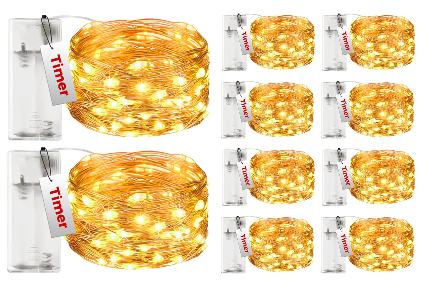 Rynx | Btfarm 10 Pack Adventure Lights Battery Powered with Timer, 3M 30Led Flashing Lights Water Resistant, Copper Wire Christmas Light Chains Battery Powered for Indoor Outdoor Wedding Party Holiday Decorations