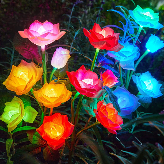 Rynx | Rechoo Solar lamps for the garden - 6 pack Color changing Roses, Waterproof Outdoor decor