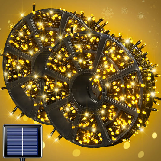Rynx | Jmexsuss 600Led Solar Christmas Lights Outdoor Waterproof, 8 Modes Solar Christmas Lights, 206.7Ft Solar String Lights For Christmas Decorations Gardens Weddings Parties Trees Bushes Xams (Warm White)