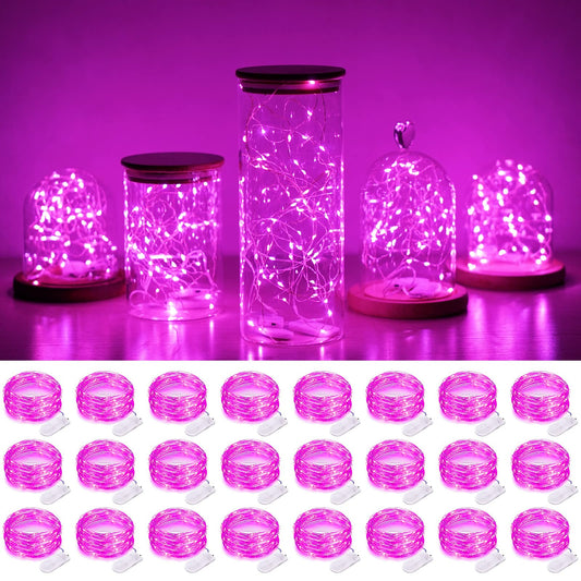 Rynx | Smilingtown 20 LED celebration light strings - 24 pack, 7.2Ft copper wire, pink for weddings & parties