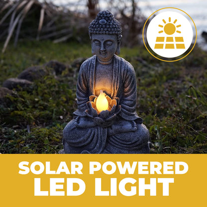 Rynx | Vp Home Buddha Statue - Solar-powered LED garden lighting, Zen meditation decor, 14"H resin
