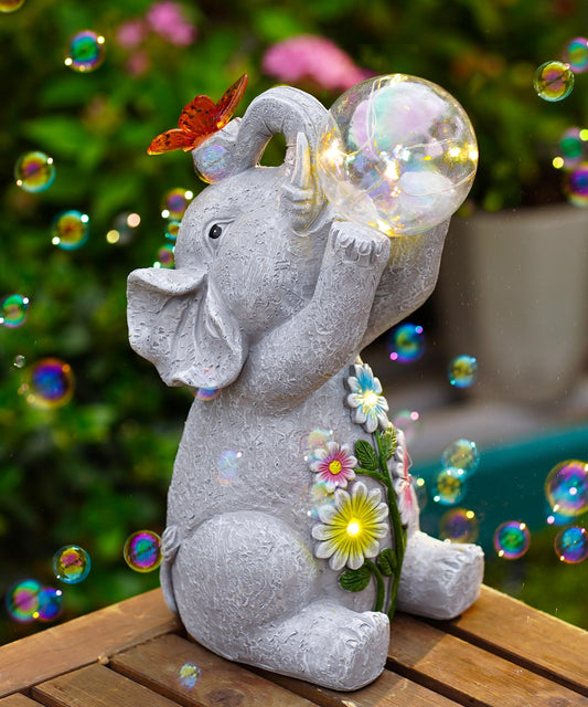 Rynx | Nacome Solar Powered Elephant Outdoor Statues For Garden: Outdoor Decor With Blowing Bubbles Ball Lights Clearance Sale For Yard Art Lawn Ornament