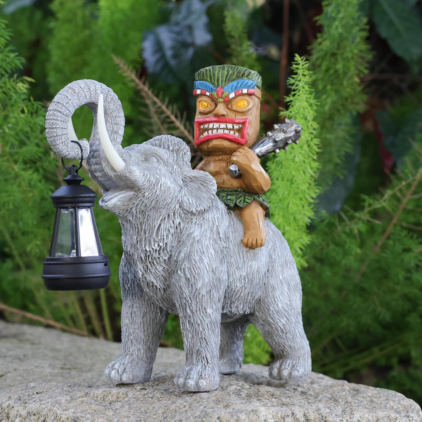 Rynx | Yiosax Sol Tiki Statue-Outdoor Statues-Tiki Bar Decor-Solar Powered Light Garden Figurine Tiki Decoration For Bar, Patio, Balcony