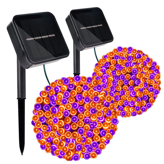 Rynx | Kemooie 2 Pack 240 Led 78Ft Halloween Solar Energy Lights Outdoor, Solar Powered With 8 Modes Waterproof Lights For Bedroom Patio Garden Tree Party Yard Decoration (Orange And Purple)