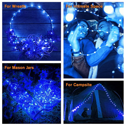 Rynx | Qitong 200 Led Blue Solar Fairy Lights - 66Ft Silver Wire Light Sources For Outdoor Decoration