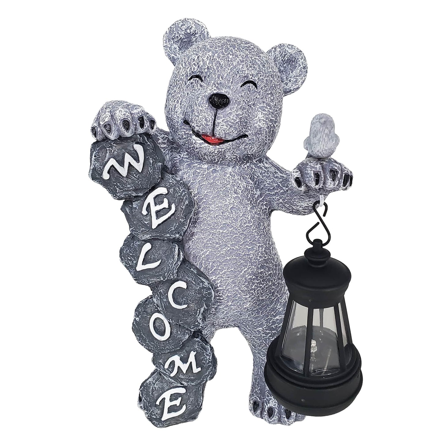Rynx | Memeyou Bear Statue Figurine With Solar LED Light Lantern Welcome Sign Garden Yard Decorations For Outdoor Balcony Terrace Veranda L