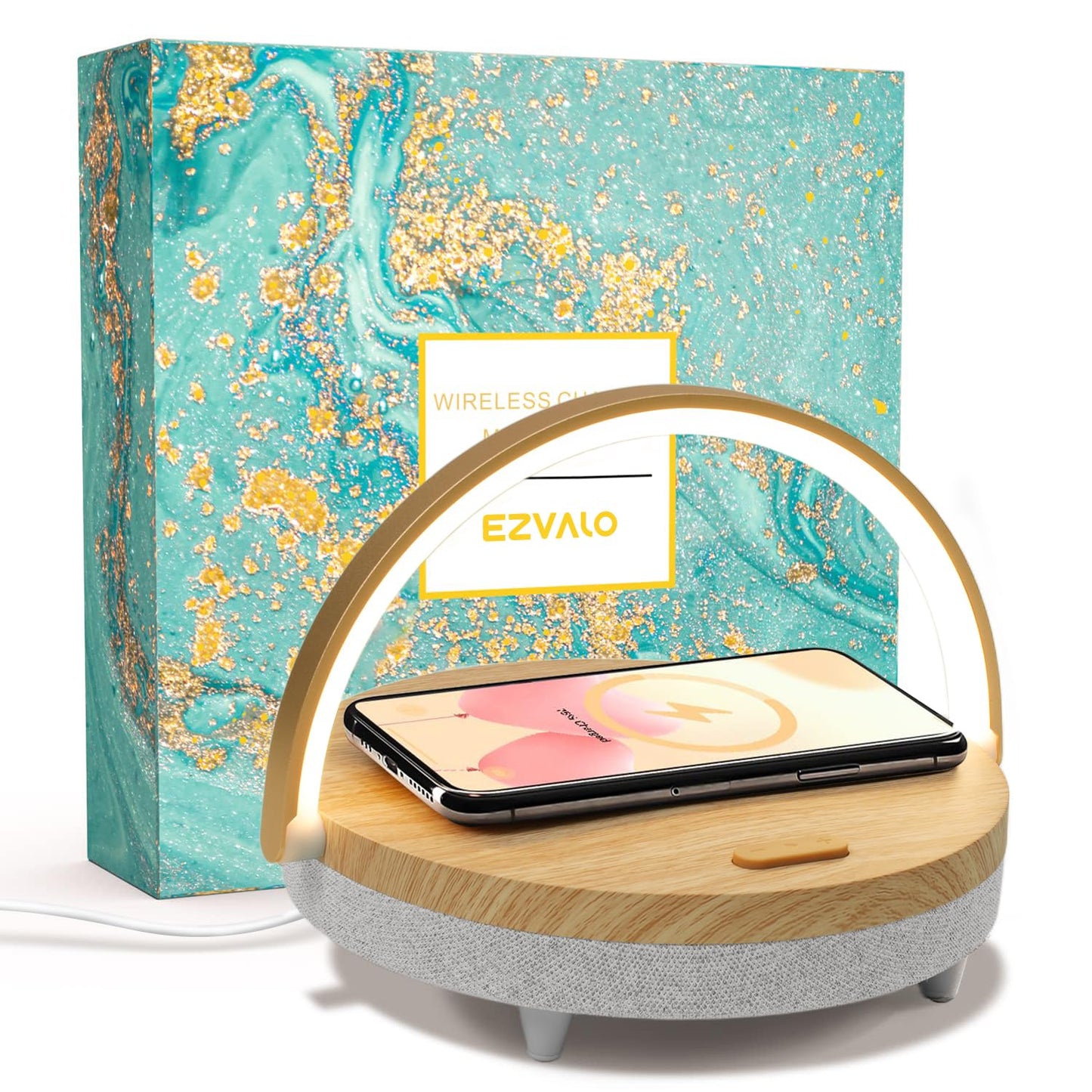 Rynx | Ezvalo Birthday Gifts For Women, Music Table Lamp With Wireless Charger, 4 In 1 Touch Nightstand Lamp, Bluetooth Speaker, Phone Holders
