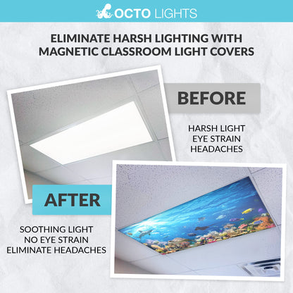 Rynx | Octo Lights Magnetic Fluorescent Light Cover 2X4 - Coral Reef, Enhance Focus & Reduce Eye Strain