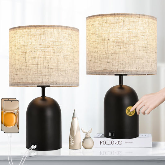 Rynx | Nickel Bedroom Lamps Set Of 2 - Touch Nightstand Lamp For Nightstand With Usb C+A, 3 Way Dimmable Nightstand Lamps For Living Room