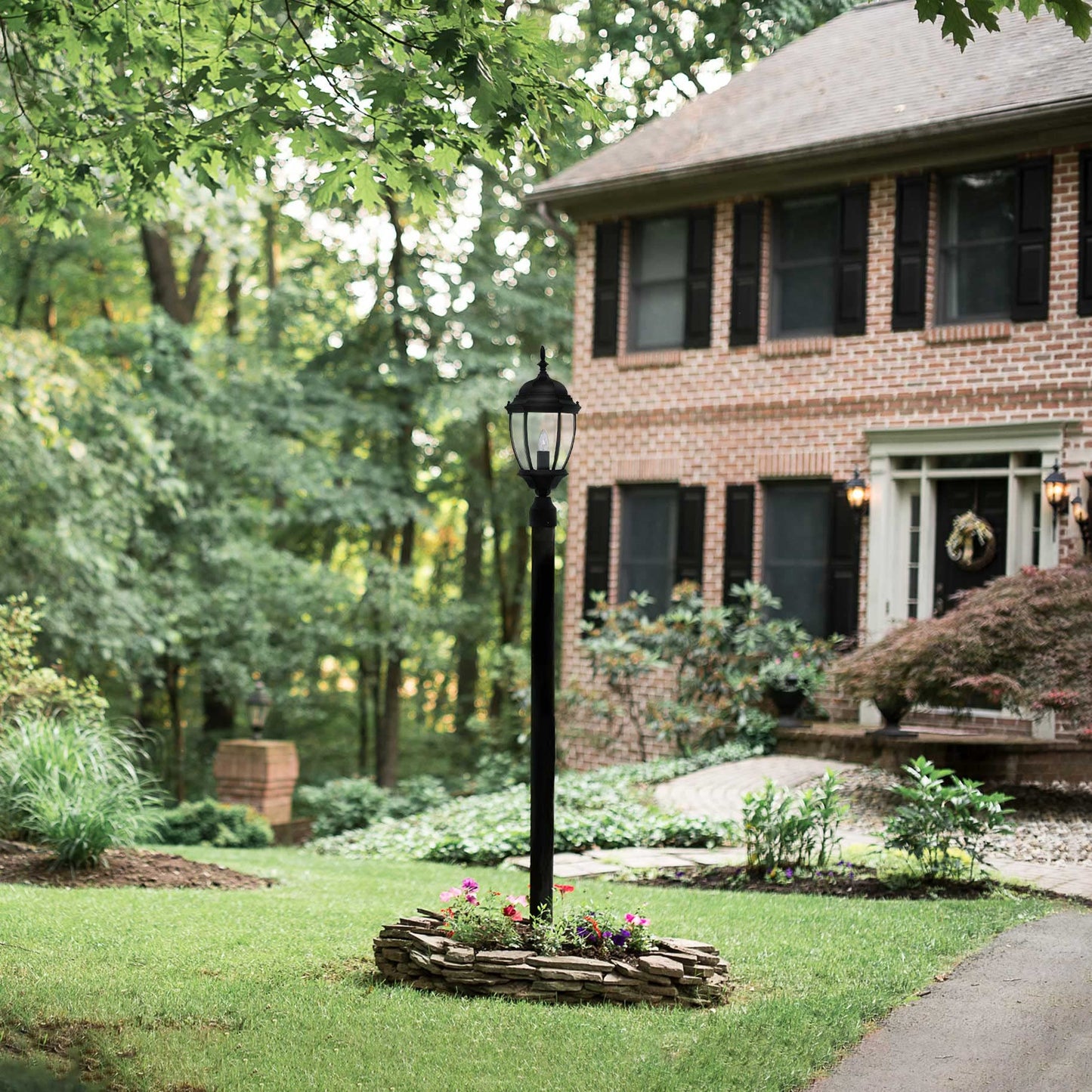 Rynx | Designers Fountain Tiverton 1-Light Outdoor Post Lantern Light, Black, Clear Glass Shade