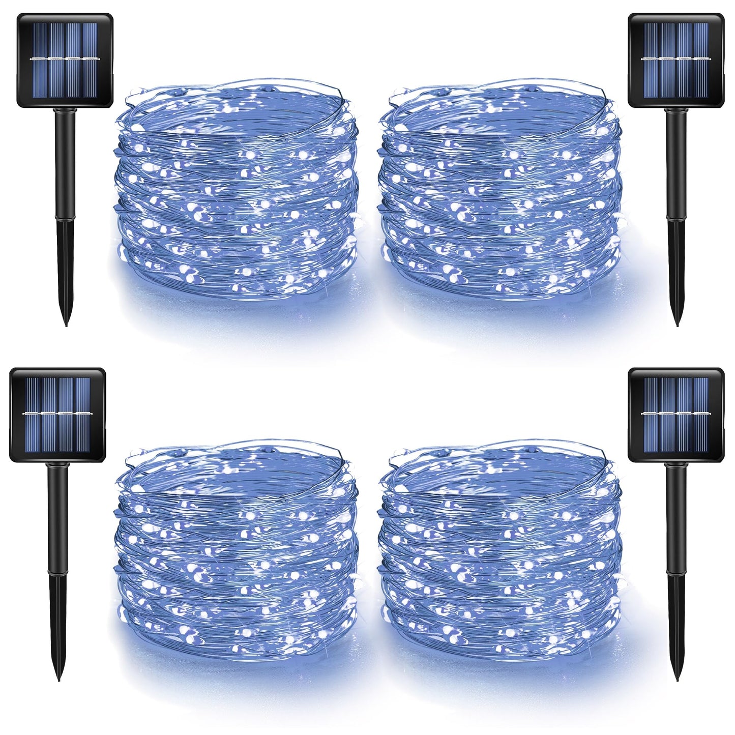 Rynx | Dazzle Bright 4 Pack Solar String Lights Outdoor, Total 160Ft 480Led Solar Powered Waterproof Fairy Lights 8 Modes, Silver Wire Light Sources For Christmas Patio Party Tree Garden Decoration (White)