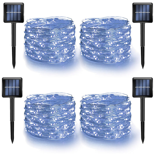 Rynx | Dazzle Bright 4 Pack Solar String Lights Outdoor, Total 160Ft 480Led Solar Powered Waterproof Fairy Lights 8 Modes, Silver Wire Light Sources For Christmas Patio Party Tree Garden Decoration (White)