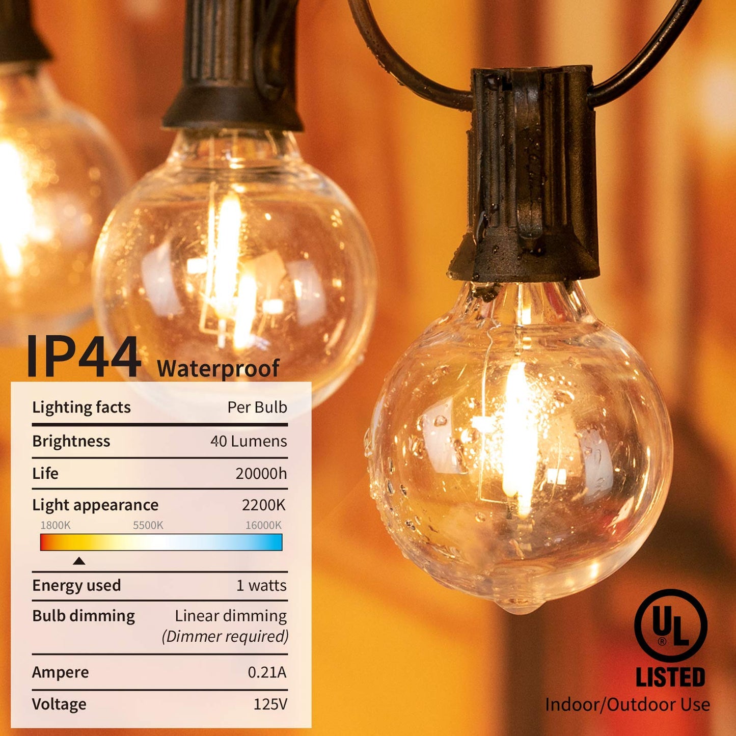 Rynx | Brightown Led Globe String Lights 25Ft Warm White G40, Shatterproof Outdoor Lights With 27 Bulbs