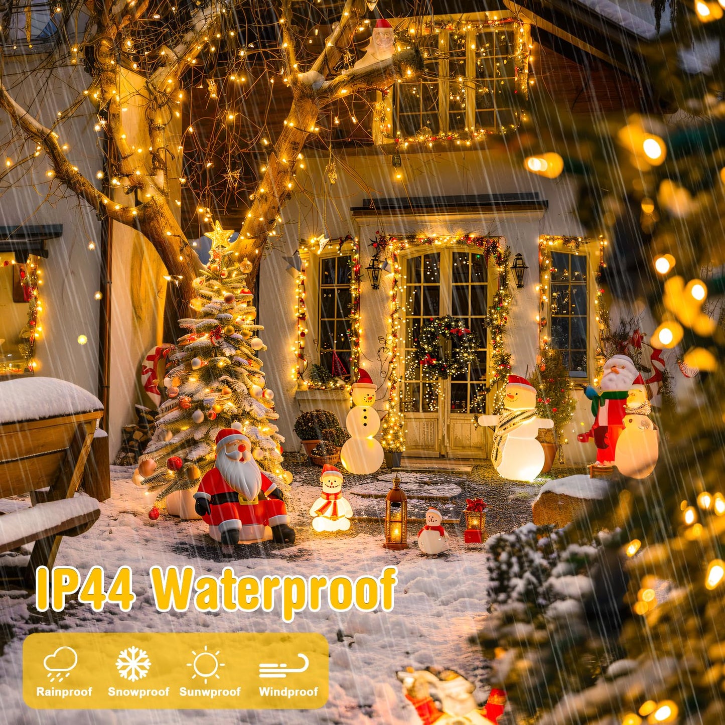 Rynx | Jmexsuss 33Ft Battery Powered Christmas Lights, 100 Led Warm White, 2 Pack, Waterproof Decor