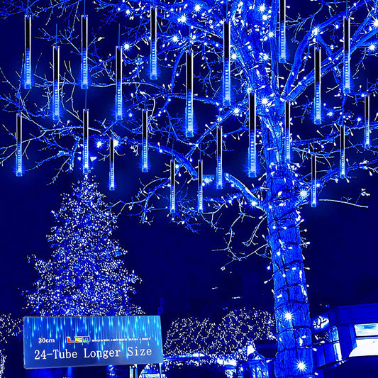 Rynx | Kwaiffeo Outdoor Christmas Decorations, 24 Tubes (Equates to 3 Sets of 8 Tubes) LED Meteor Shower Lights for Christmas Parties Halloween Decor Garden Lawn Outdoor Party, Outdoor Illuminated Christmas Theme Ornaments