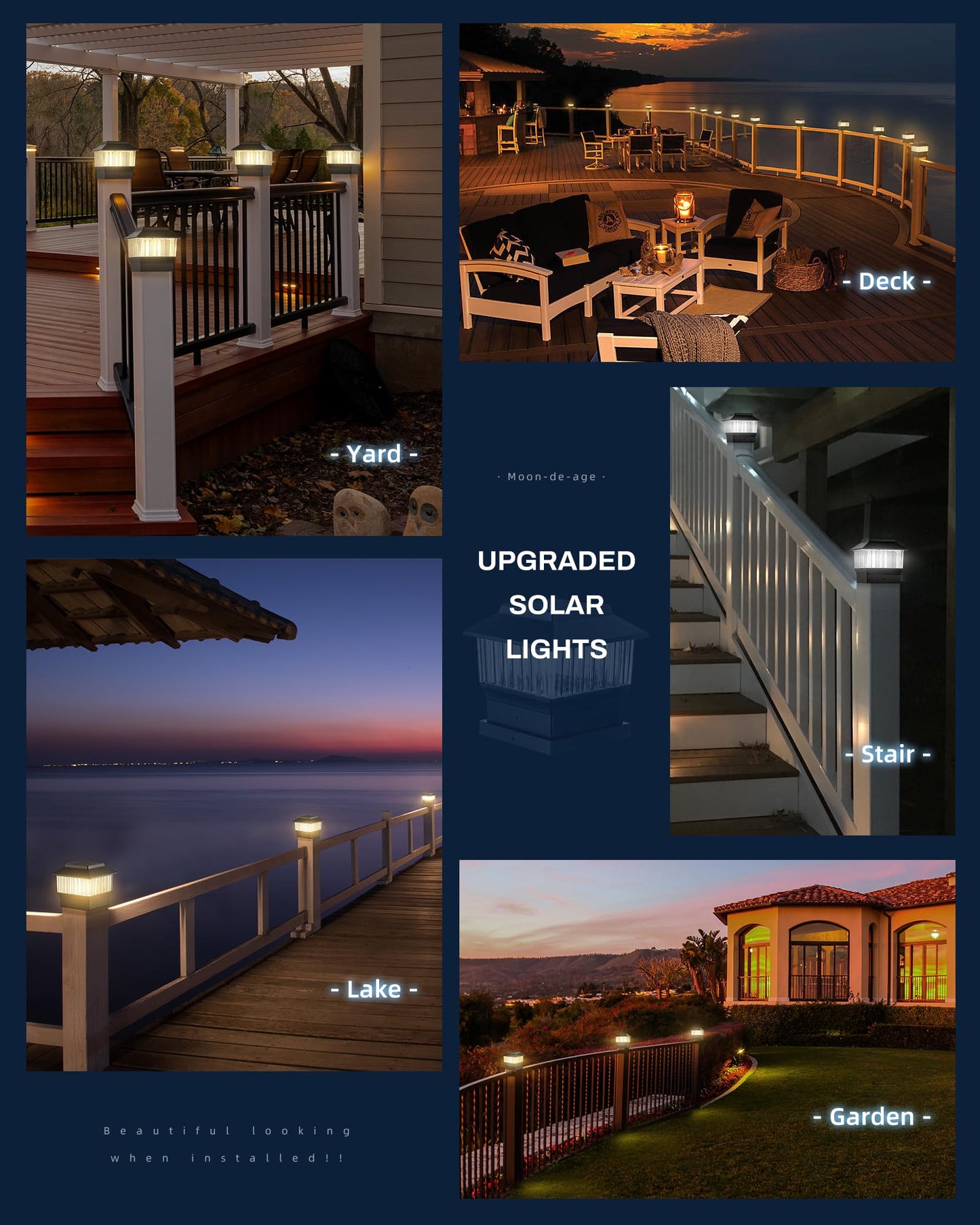 Rynx | Moon-De-Age Solar Post Light, 50 Lumen Led, 3 Modes, Waterproof, 4X4, Black,