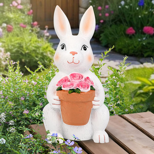 Rynx | Brightever Solar Powered Outdoor Garden Statues - Rabbit With Flowers And 5 Colorful Led Lights, 11.8In Outdoor Figurine Light,