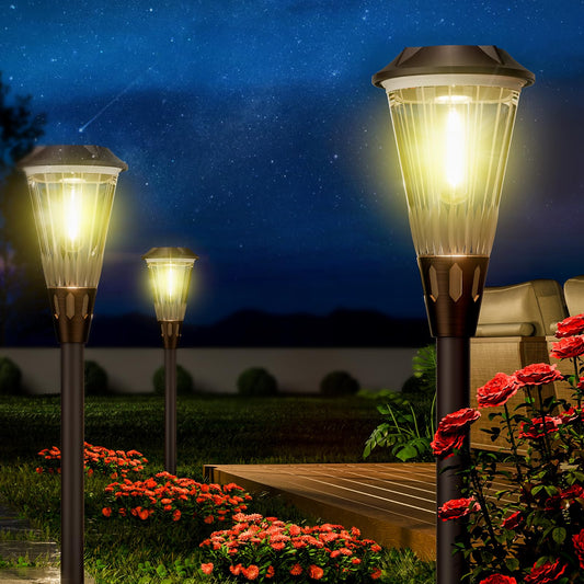 Rynx | High-performance solar path light outdoor 4-pack, 2-in-1 warm&cold light 3000K/6500K solar garden light, bright solar courtyard light