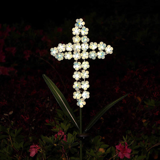 Rynx | Joyathome Solar Cross Garden Stake Light, 40&quot; With 24 Led Warm White Flower Lights