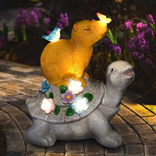 Rynx | Turtle Gifts For Women, Solar Statue For Garden, Turtle And Capybara Figure With Light, Outdoor Decorations For Garden Lawn Pat
