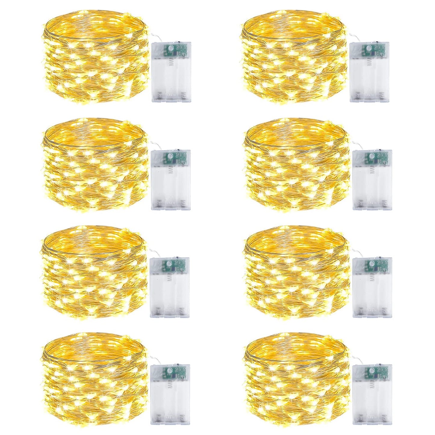 Rynx | Exf 8-Pack 50 LED Warm White Fairy Lights, Battery Powered, Waterproof, Timer, Indoor/Outdoor