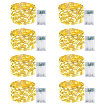 Rynx | Exf 8-Pack 50 LED Warm White Fairy Lights, Battery Powered, Waterproof, Timer, Indoor/Outdoor
