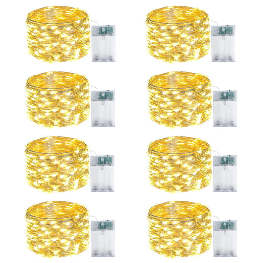 Rynx | Exf 8-Pack 50 LED Warm White Fairy Lights, Battery Powered, Waterproof, Timer, Indoor/Outdoor