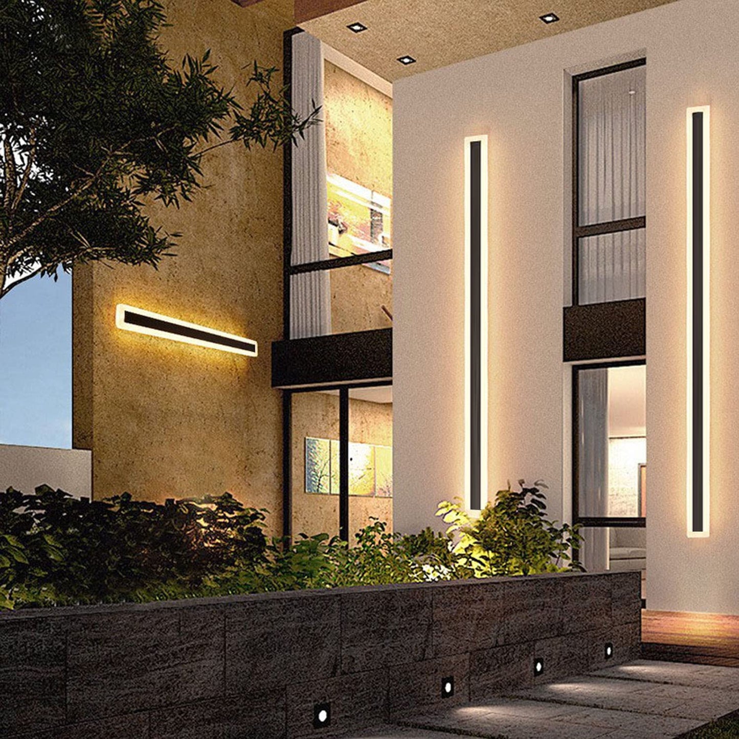Rynx | Long Outdoor Modern LED Wall Lamp, 45W Waterproof IP65 Warm White 110V LED Wall Mount Lighting Rectangular Black Wall Lamps Elegant Frosted White Acrylic Rustproof. (1Pack-23.6Inch-18W)