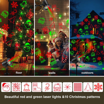 Rynx | Vansmago Christmas Laser Light Projector, Waterproof Red Green Pattern, RF Remote Control, Indoor Outdoor