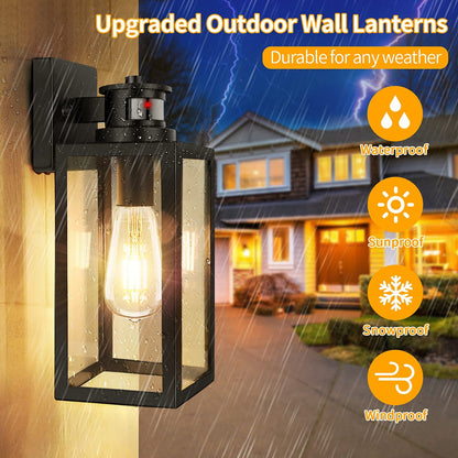 Rynx | Tobusa 2-Pack Motion Sensor Outdoor Wall Lights, Twilight To Dawn Black Lanterns For Veranda & Garage