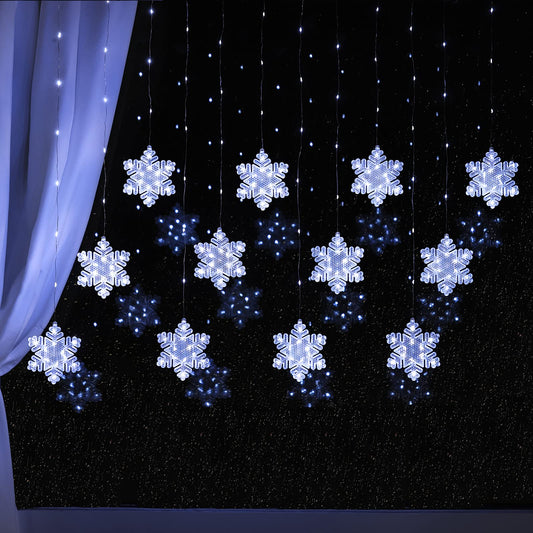 Rynx | Bloomwin Window Light Christmas Decor 10Ft 12 Snowflake Icicle Lights USB Christmas Curtain Lights For Bedroom Indoor Wall Winter Decorations For Home Church Wedding Birthday, 8 Modes, Cool White