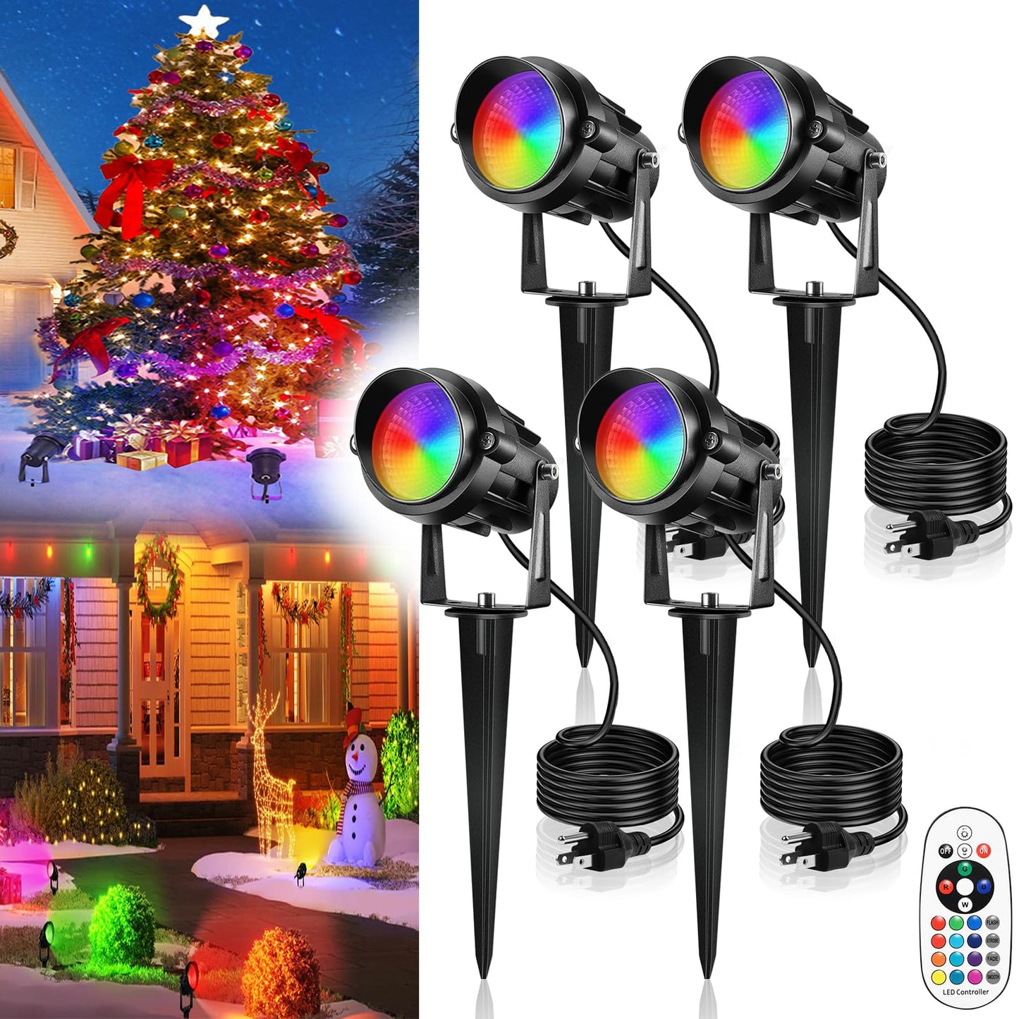 Rynx | Lemonbest 12W Rgbw Led Christmas Spotlights, 4 Packs, Remote Control, Waterproof