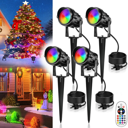Rynx | Lemonbest 12W Rgbw Led Christmas Spotlights, 4 Packs, Remote Control, Waterproof