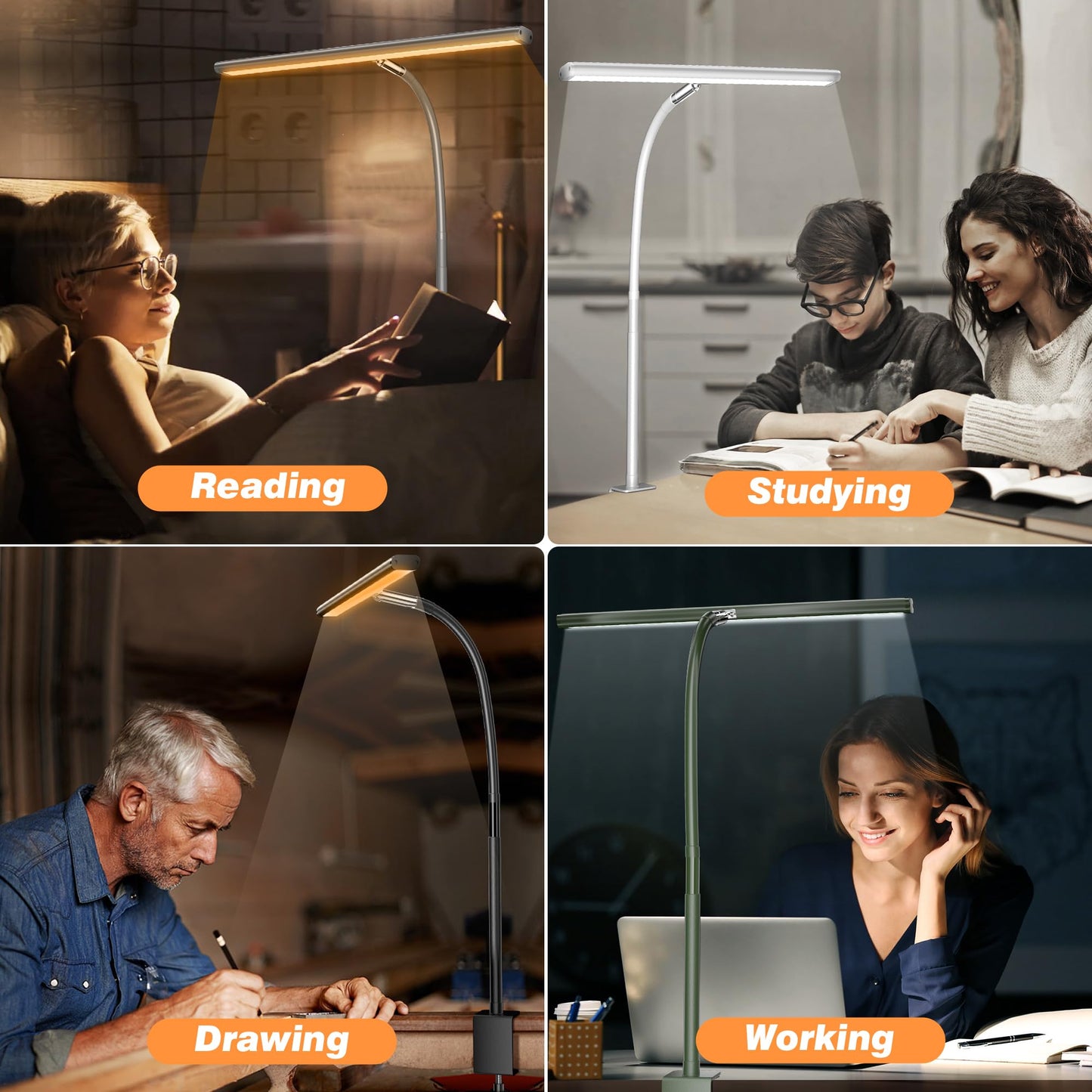 Rynx | Airlonv LED Desk Lamp, Eye-Friendly Light With Stepless Dimmer, Flexible Goose Neck, White