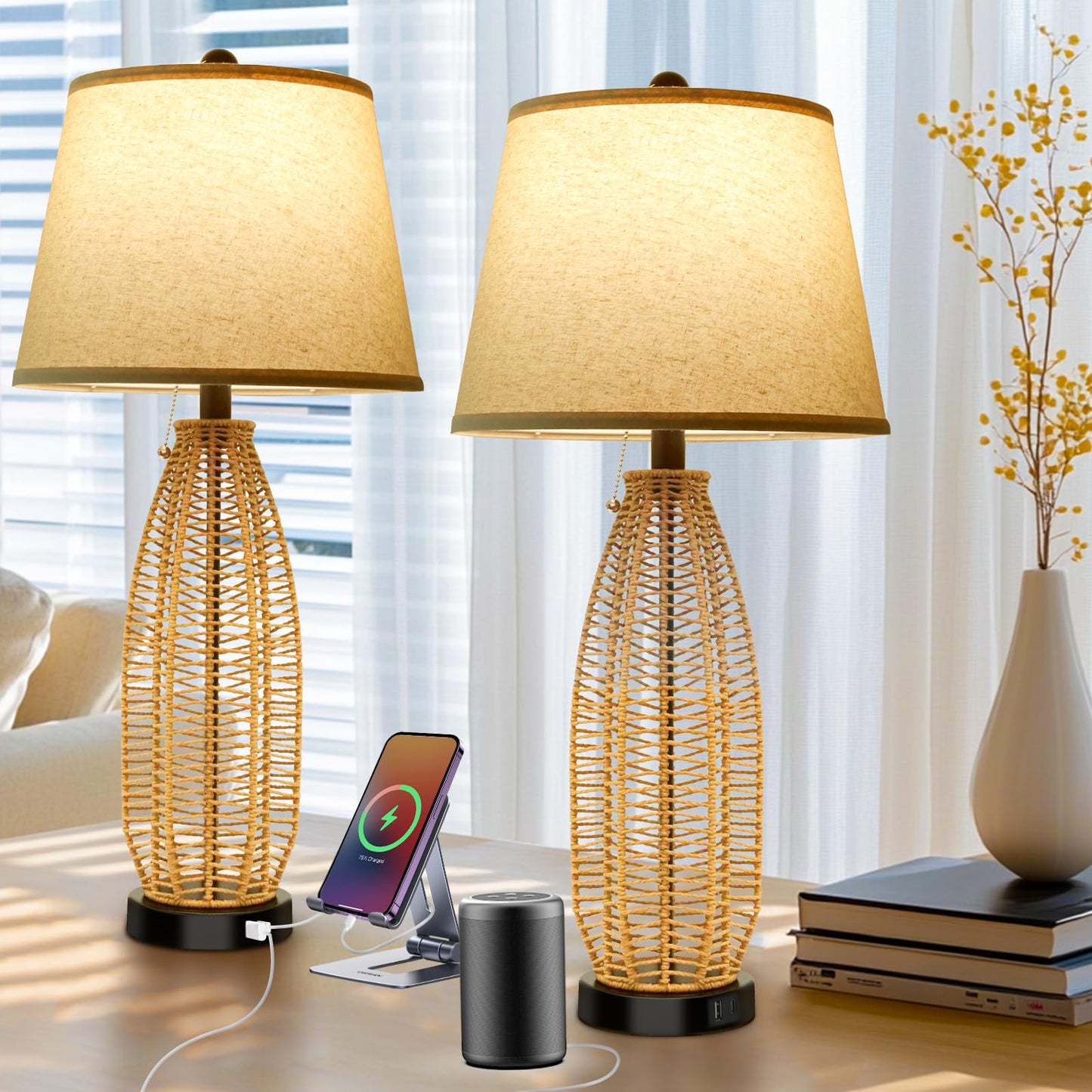 Rynx | Bohon mushroom lamp, ceramic bedside lamp for bedroom nightstands, retro vintage orange nightlight, small lamp for living room