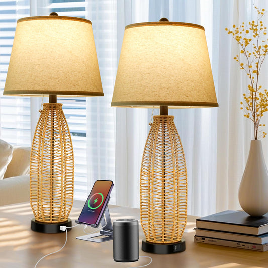 Rynx | Bohon mushroom lamp, ceramic bedside lamp for bedroom nightstands, retro vintage orange nightlight, small lamp for living room