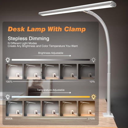 Rynx | Airlonv LED Desk Lamp, Eye-Friendly Light With Stepless Dimmer, Flexible Goose Neck, White