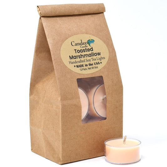 Rynx | Toasted Marshmallow Scent - 12 Pack - Fragrant Tealight Light Sources - Soy Wax Blend - Handmade In The USA - Candeo Candle - Fall Scents