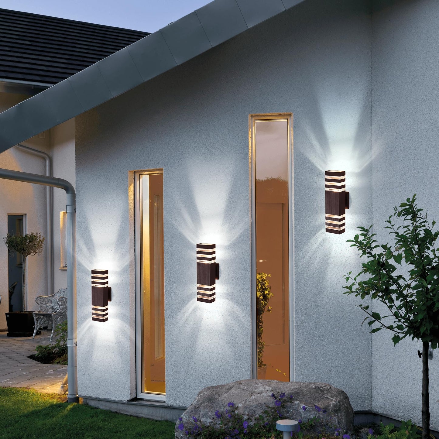 Rynx | Tewei Outdoor Wall Lights 2-pack - Modern Waterproof Aluminum Up & Down Porch Wall Lights, Brown